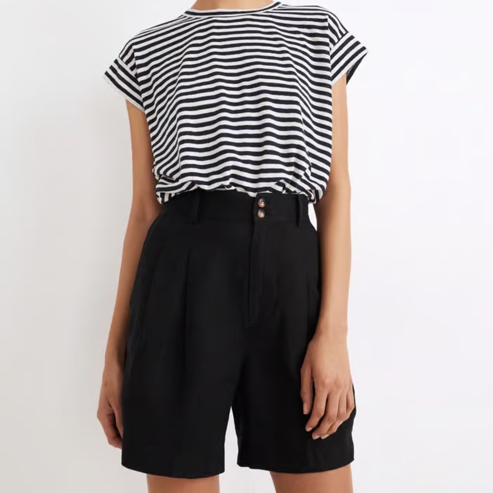 Madewell Long Linen Pleated Shorts, Black, Sz 6